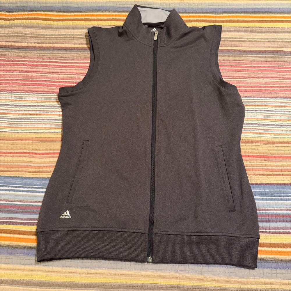 Adidas Golf Vest Womens Large Charcoal Gray Full Zip Mock Neck CX0878